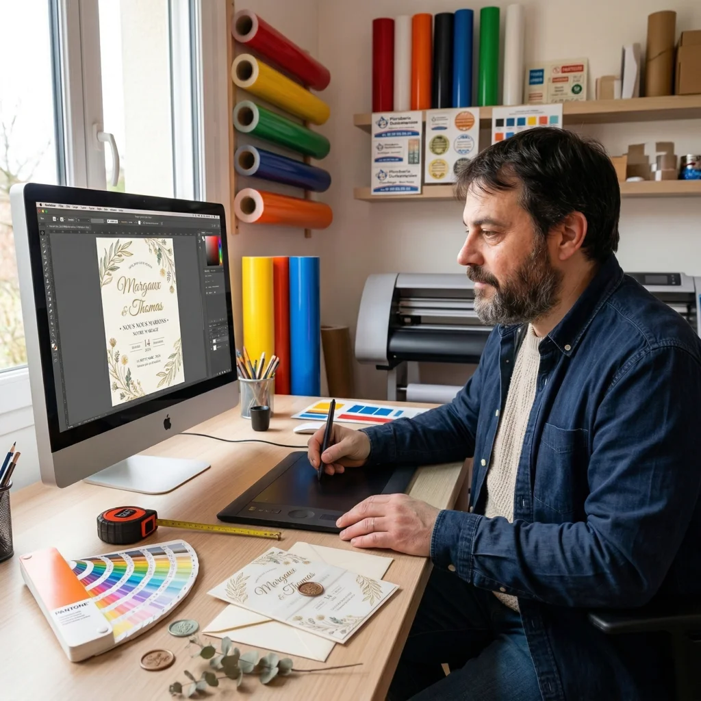Création sur mesure de papeterie de mariage par un artisan graphiste imprimeur près de Dunkerque